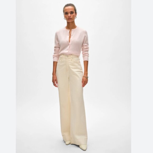 NEW White + Warren Cashmere Crewneck Essential Cardigan Oats - Picture 2 of 5